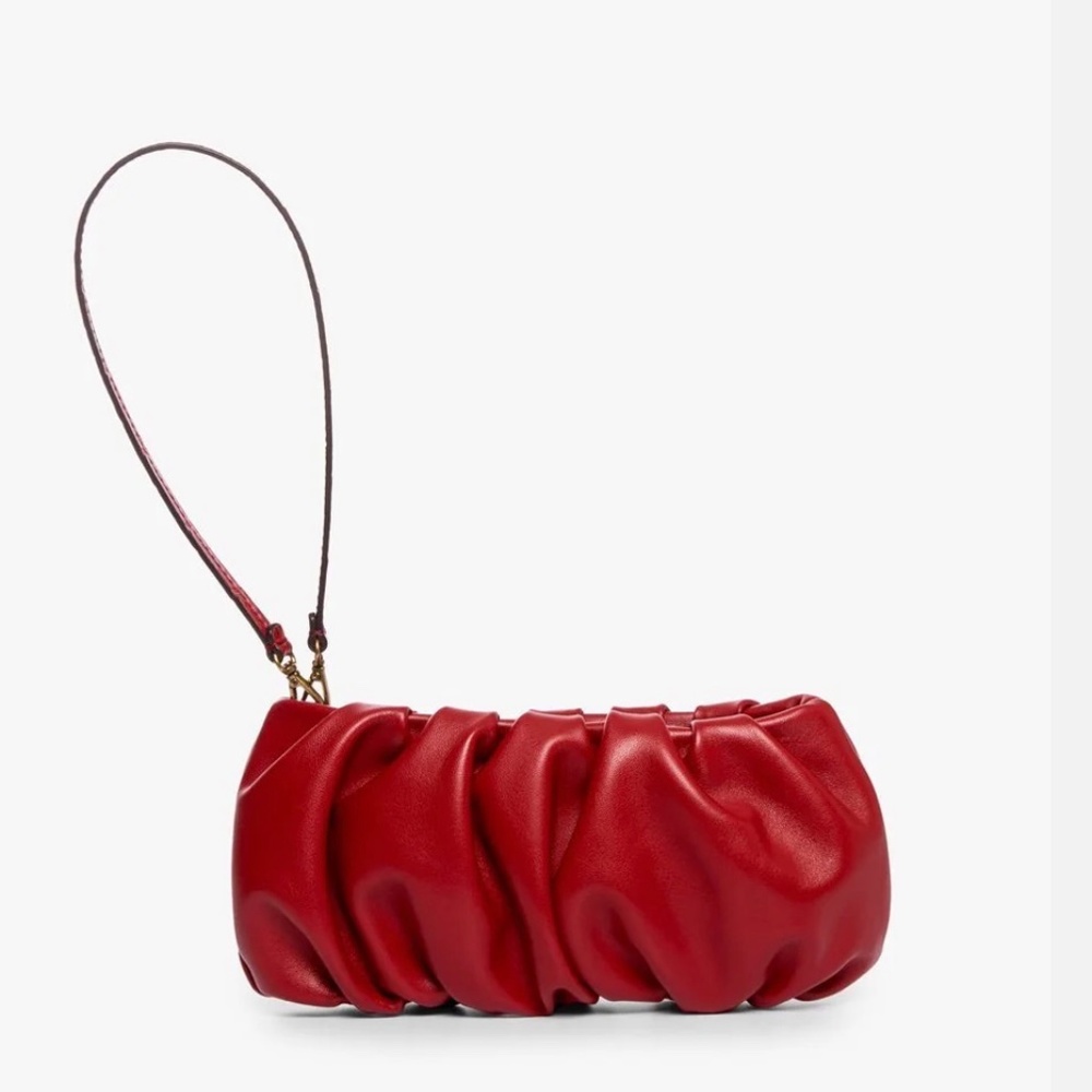 STAUD Bean Convertible Ruched Scarlet Leather Shoulder Bag - Picture 12 of 16